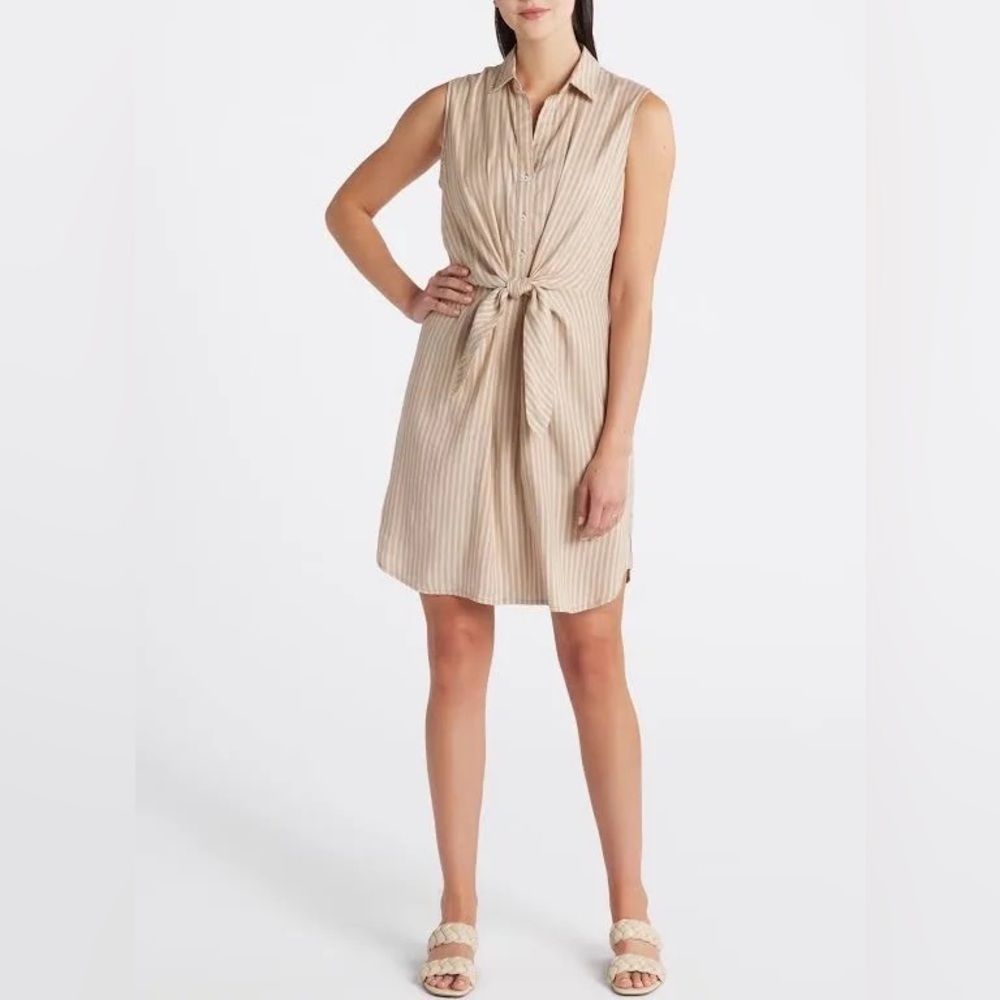 NWT Nic + Zoe Womens Collar Linen Shirtdress Tan Neutral Size XL